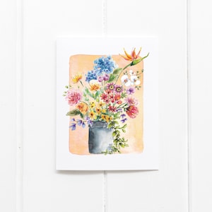 Pretty Card for Garden Lover, Floral Bouquet, Hand Painted Card, Birthday Card for Gardener, Watercolor Floral Card
