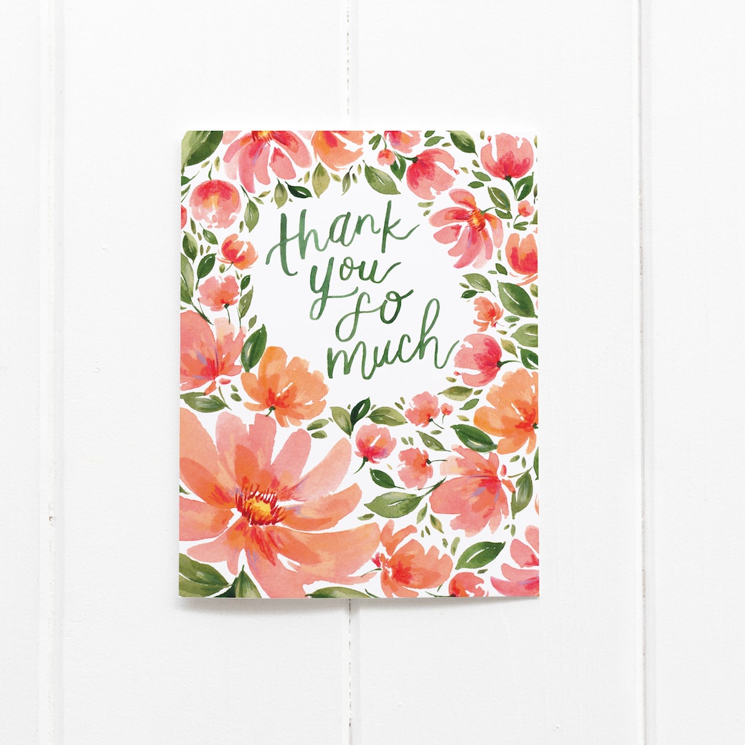 Watercolor Floral Thank You Card: Blank Note Card - Etsy