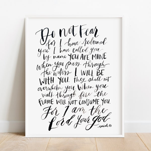 Isaiah 43 Print, Watercolor Quote Print, Modern Calligraphy Bible Verse, I Have Redeemed You Bible Verse, Scripture Wall Art