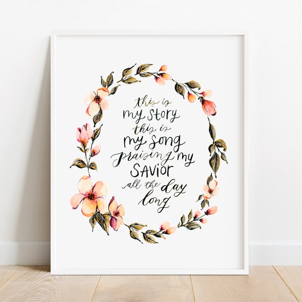 Blessed Assurance Print, Hymn Wall Art, Blessed Assurance Wall Art, Watercolor Floral Hymn