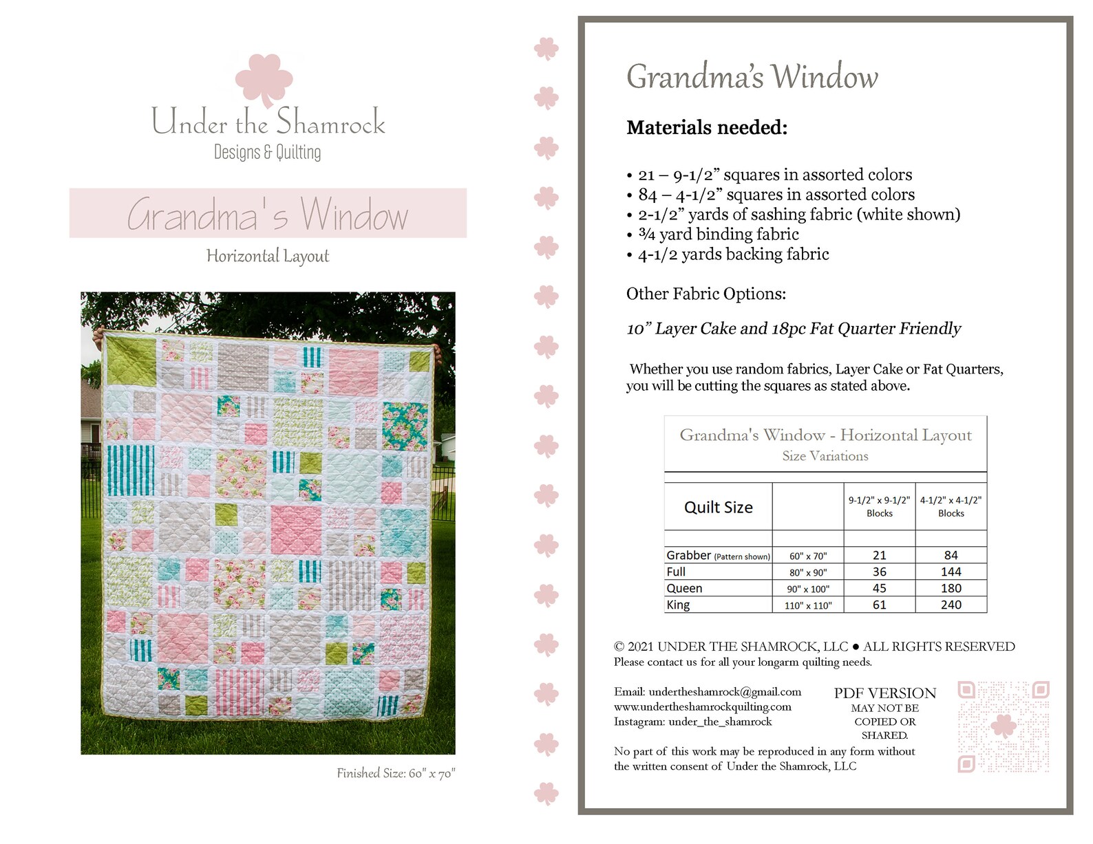 Grandma's Window Horizontal Layout Quilt Pattern Etsy