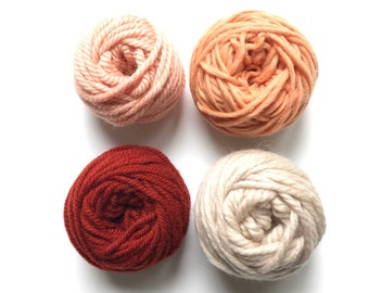 Yarn Pack for Punch Needle/ Dusty Peach / Apricot / Brick Red / Flannel Beige / 4 x 1 oz Centre-Pull Pucks/ Group 02