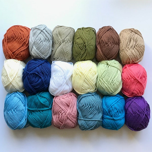Choose 12 - Cotton Yarn for Oxford Fine and Lavor 4mm Punch Needles, Vegan Worsted 100% Cotton, 21 Shades Each 50grams (74 metres/80 yards)