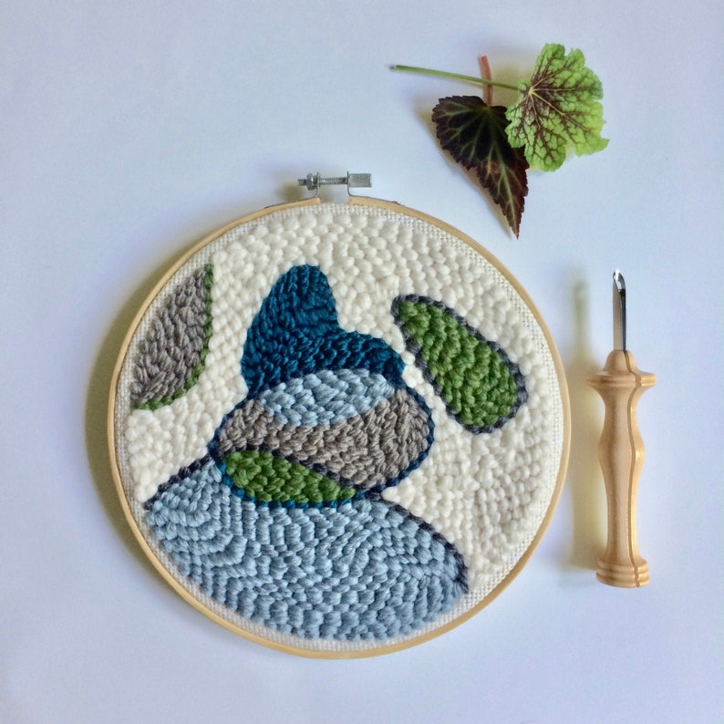 DOWNLOAD ONLY PDF Mossy Rocks Sand and Sea, 7 18 cm Punch Needle Embroidery Pattern, Resizable Pattern & instructions image 1