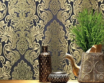 Style Vintage Papier Peint Revêtement Mural Texturé Marron Olive or damassé 3D