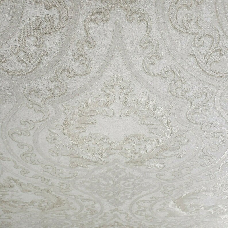 Wallpaper embossed Victorian Large Vintage Damask beige Cream Etsy