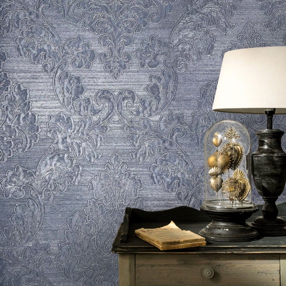 Wall Coverings Modern Embossed Vinyl Patterned Wallpaper Navy Etsy Wall Coverings Modern Embossed Vinyl Patterned Wallpaper Navy Etsy