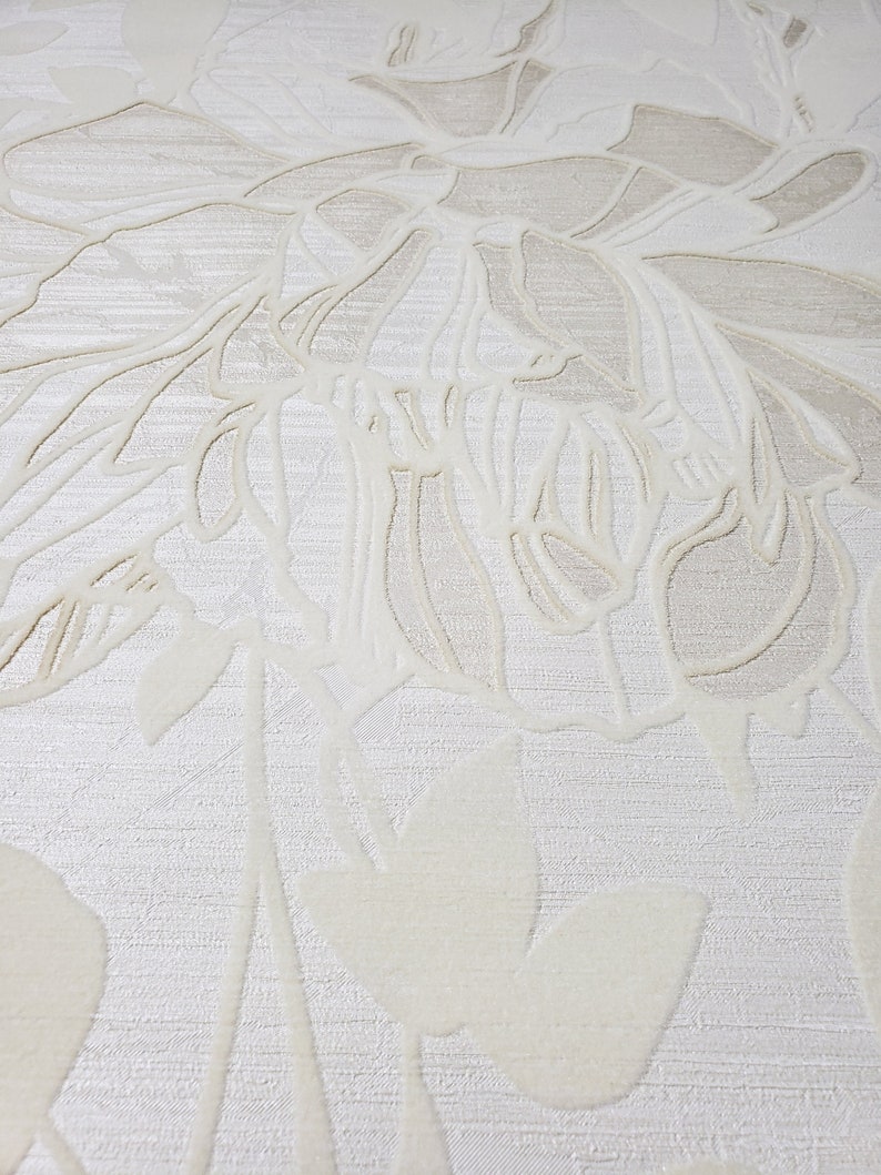 Wallcovering Modern Embossed Flocked Vinyl Wallpaper ivory Off Etsy
