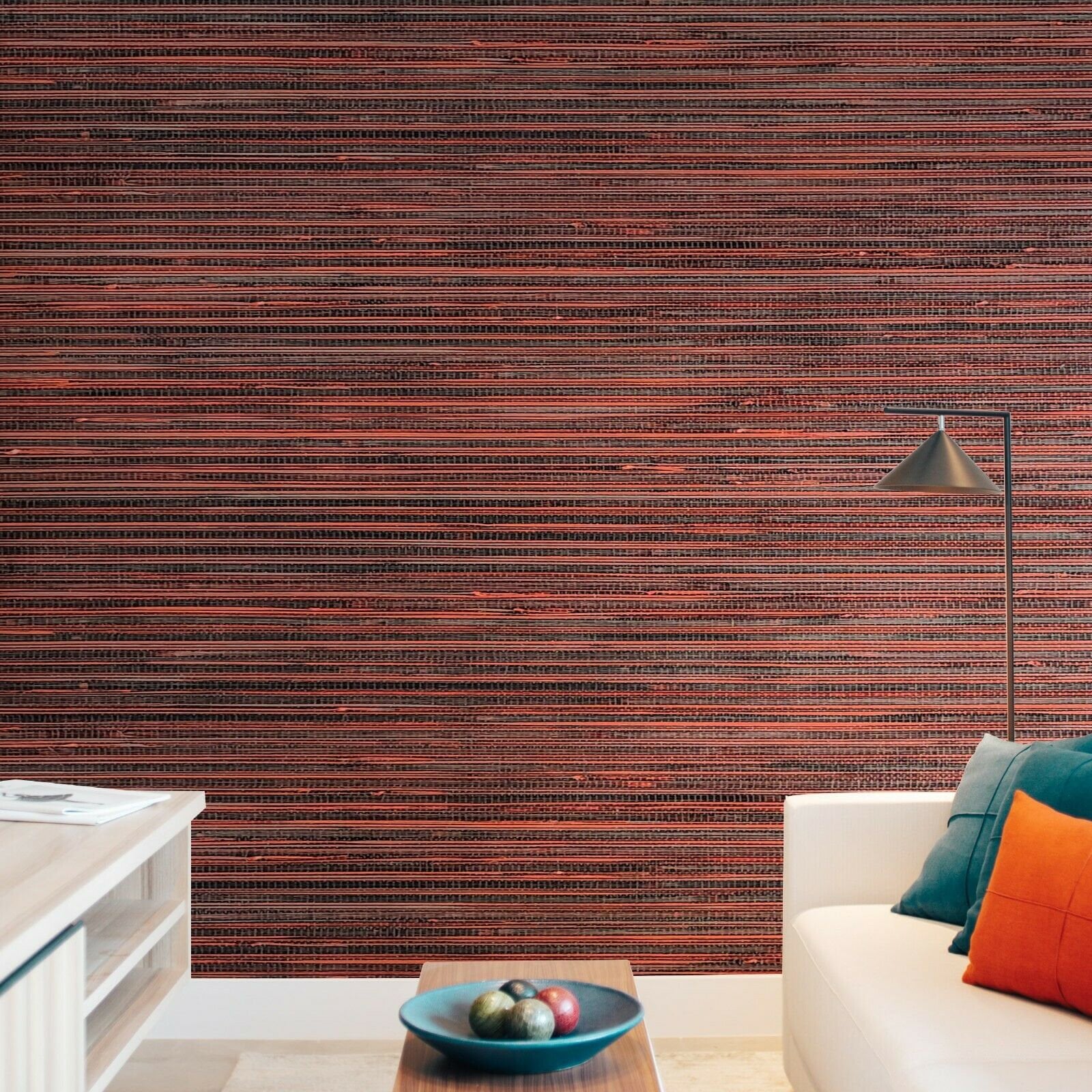 Faux grasscloth wallpaper orange bronze brown gold metallic Etsy