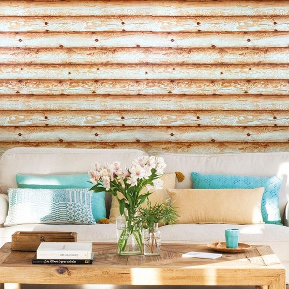 Wallpaper textured Non-Woven wall coverings Wood Planks Boards Horizontal brown