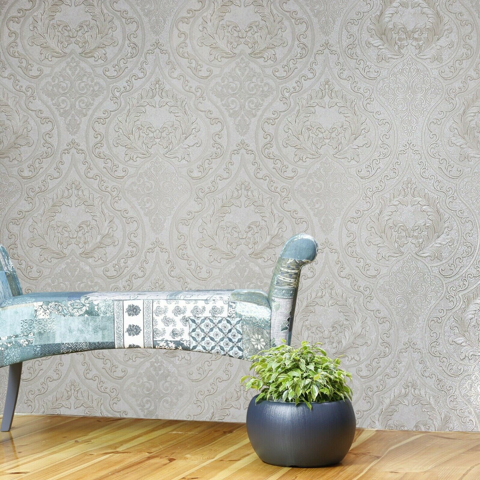 Wallpaper embossed Victorian Large Vintage Damask beige Cream Etsy