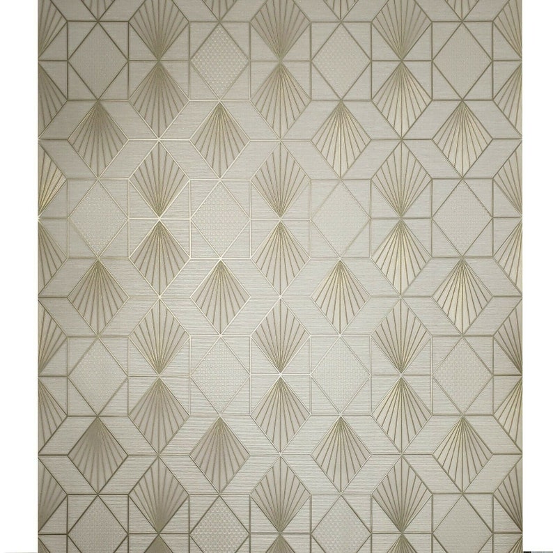 Modern Textured Wallpaper Cream Gold Geometric diamond Etsy