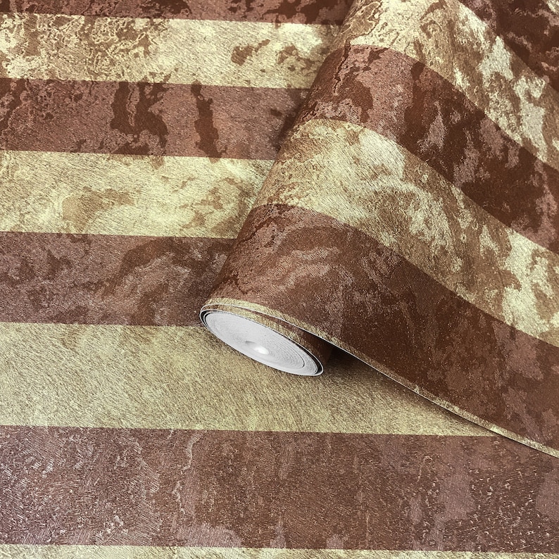 Modern Striped Wallpaper gold ivory beige textured wall coverings rolls stripes