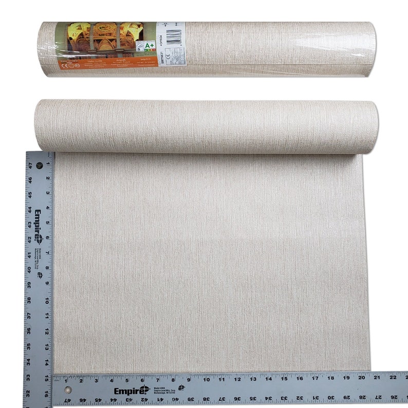 Wallcoverings Embossed Vinyl Non-Woven Wallpaper Modern Off White Beige Faux Sack Grasscloth Textured Lines coverings Paste The Wall