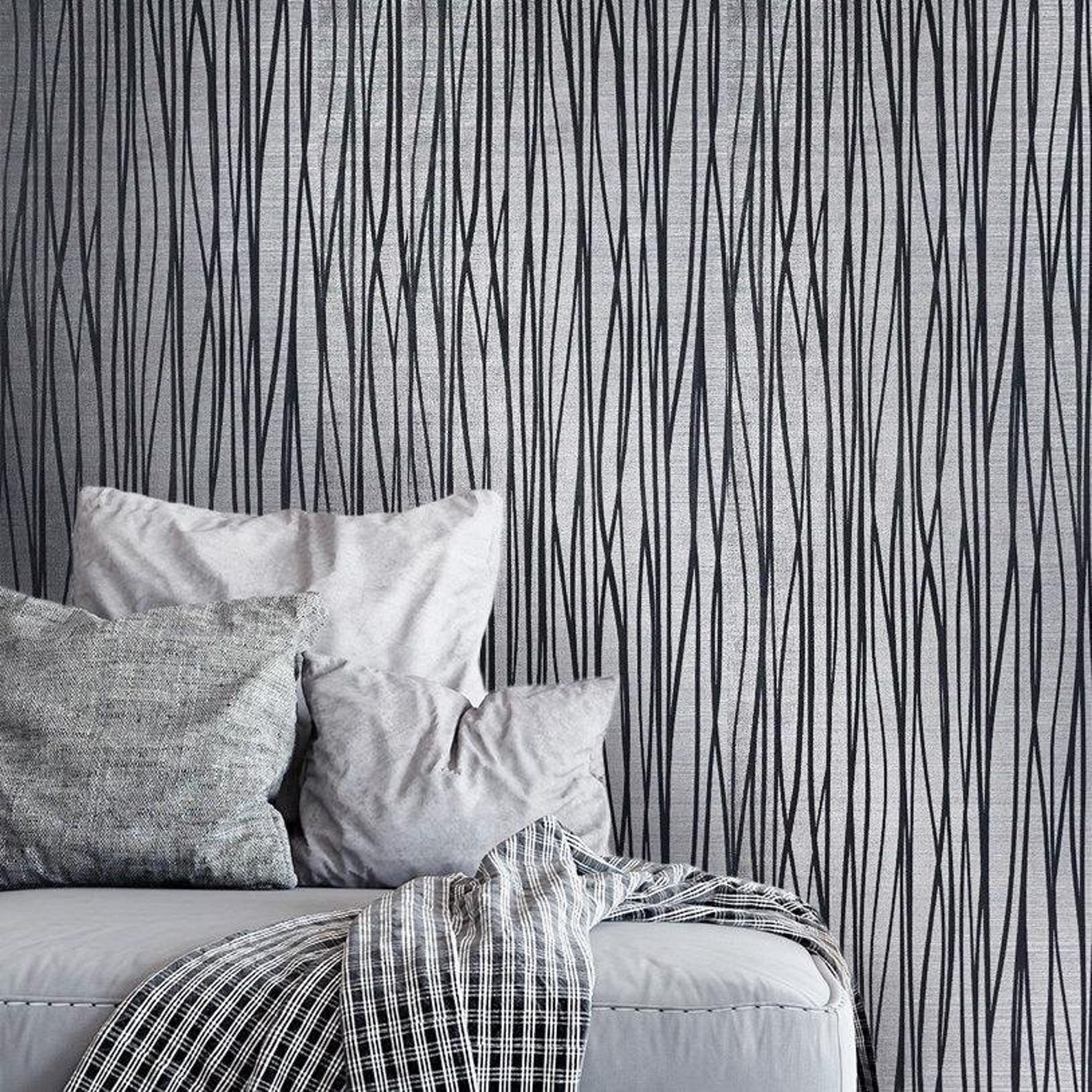 Modern Flocked Wallpaper Roll Blue Silver Textured Flocking Etsy