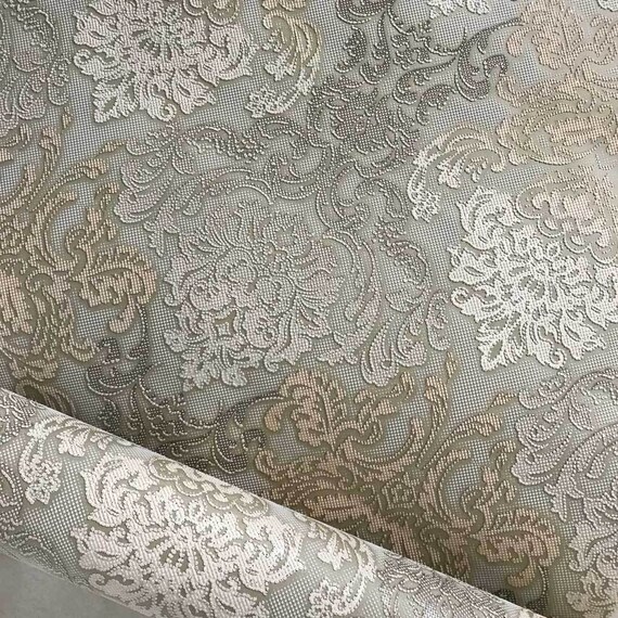 Paper Wallpaper Victorian Vintage Damask Olive Green Beige Etsy