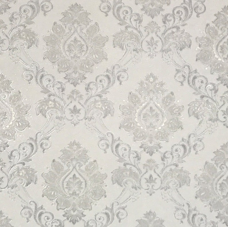 Embossed Wallpaper textured Victorian vintage damask white Etsy