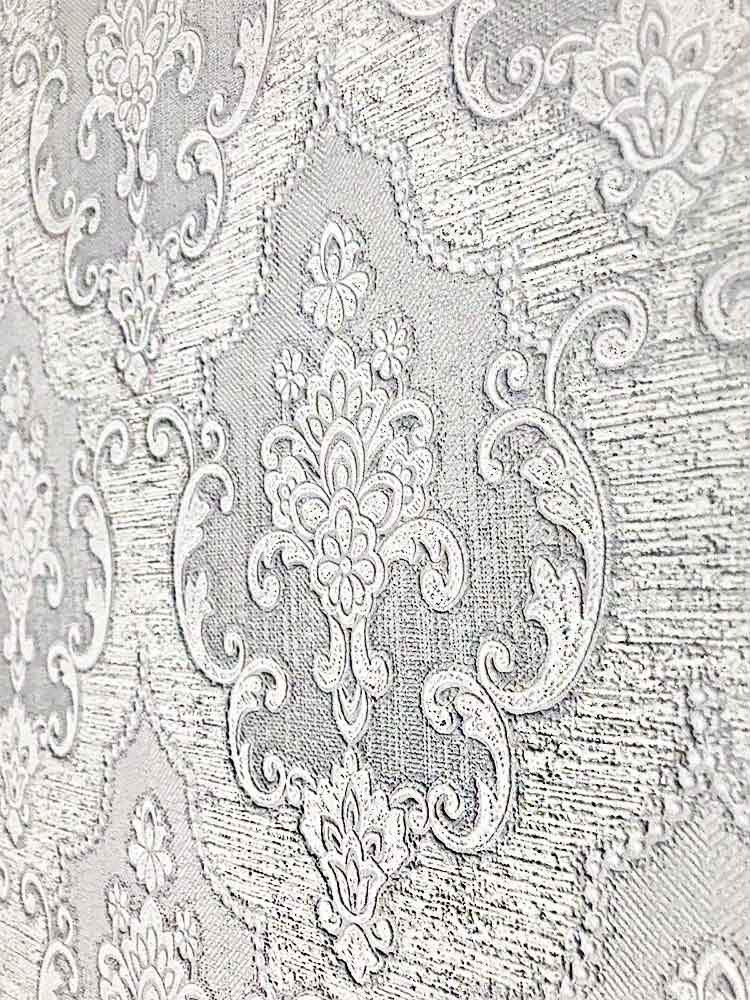 350910 White grey Damask textured Vinyl Wallpaper Etsy