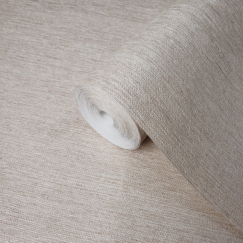 Wallcoverings Embossed Vinyl Non-Woven Wallpaper Modern Off White Beige Faux Sack Grasscloth Textured Lines coverings Paste The Wall