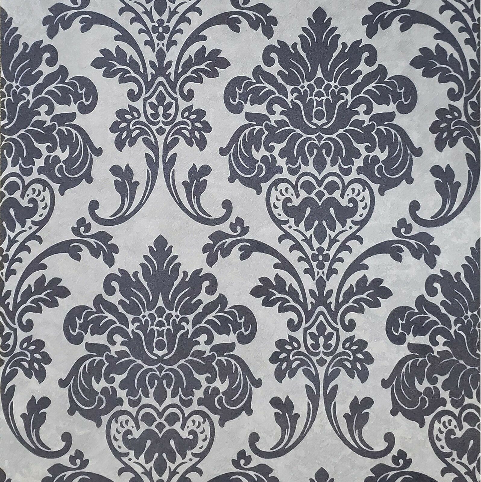 Wallpaper Navy Blue Silver Metallic Textured Flocking velvet | Etsy