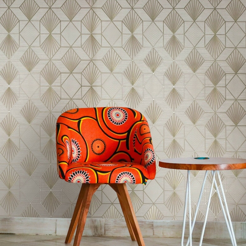 Modern Textured Wallpaper Cream Gold Geometric diamond Etsy