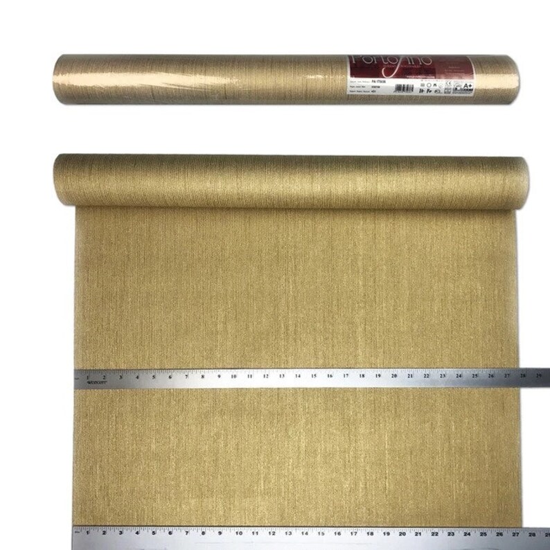 Wallpaper yellow Gold Metallic striped wall covering Textured Etsy