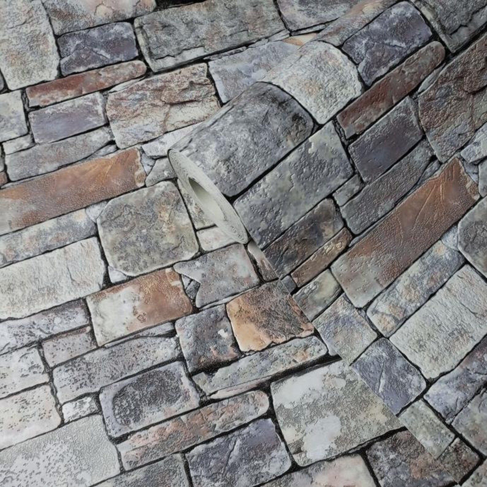 Wallpaper textured gray purple orange modern faux stone brick Etsy