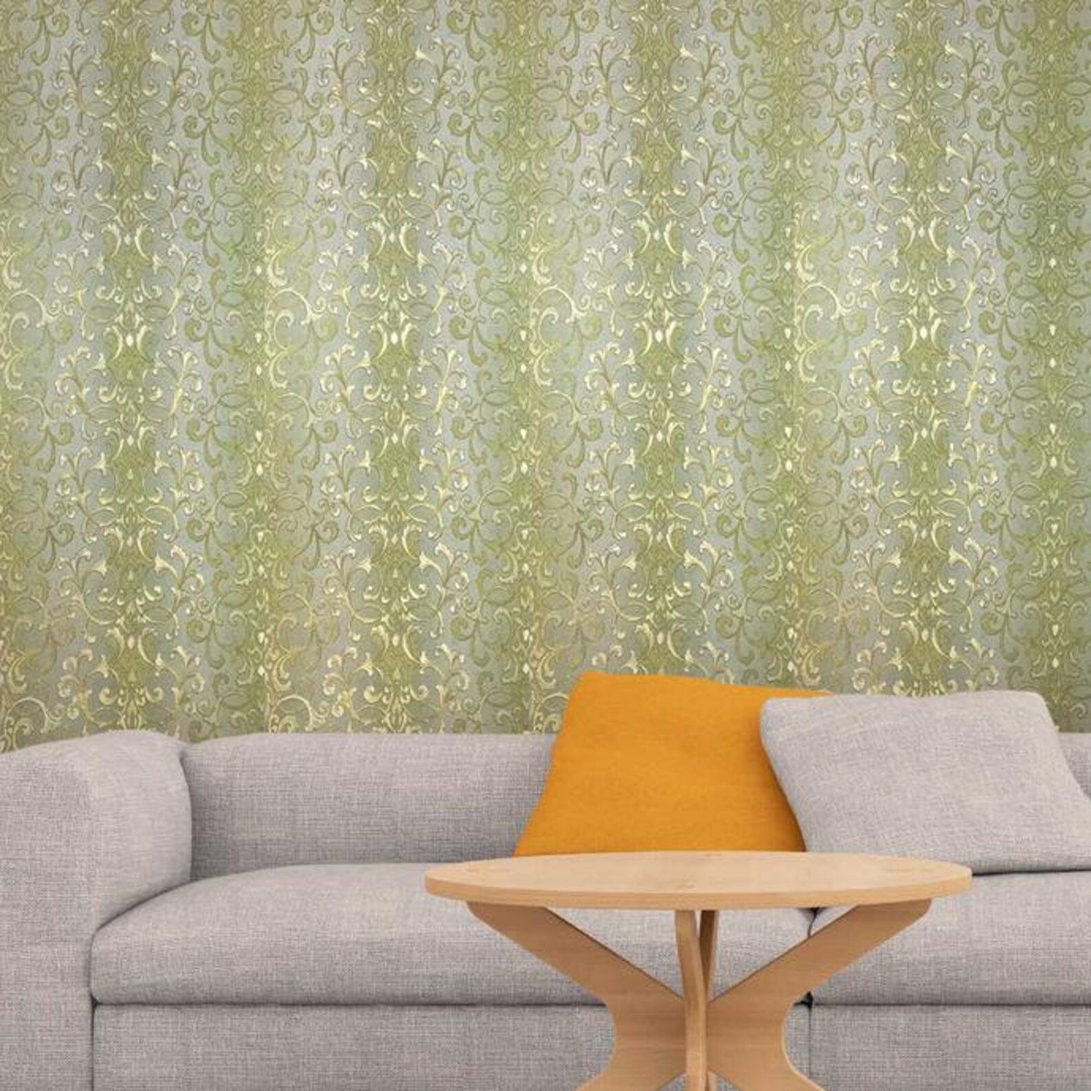 Wallpaper textured Victorian vintage damask green gold striped Etsy