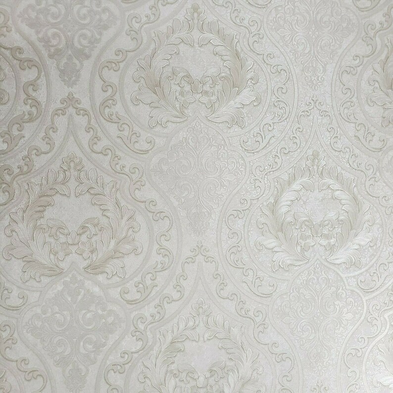 Wallpaper embossed Victorian Large Vintage Damask beige Cream Etsy