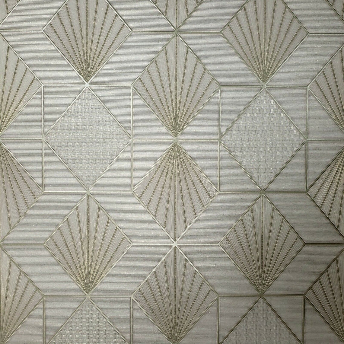 Modern Textured Wallpaper Cream Gold Geometric diamond Etsy