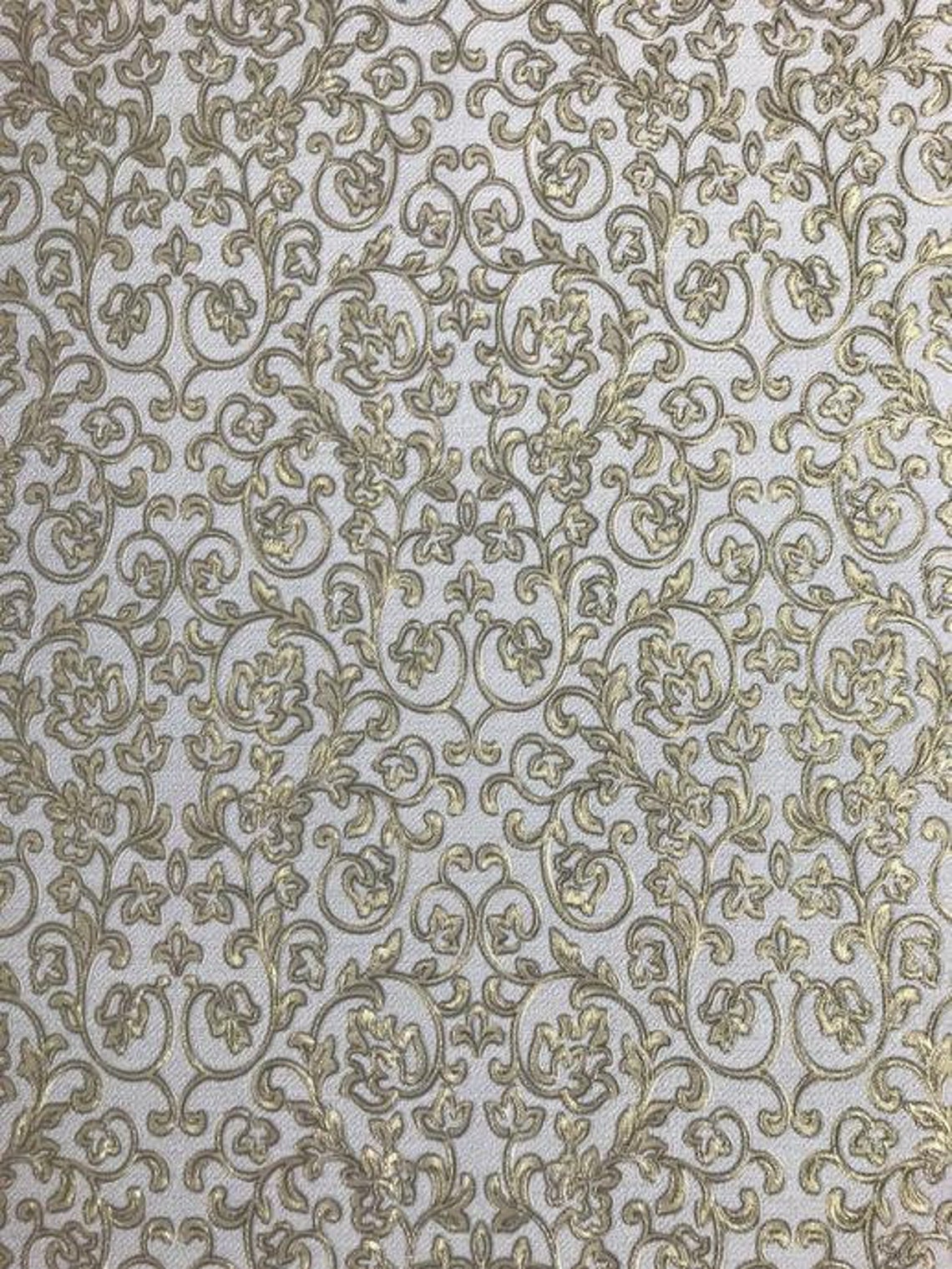 Wallpaper White Gold Metallic Brass embossed Floral Victorian Etsy