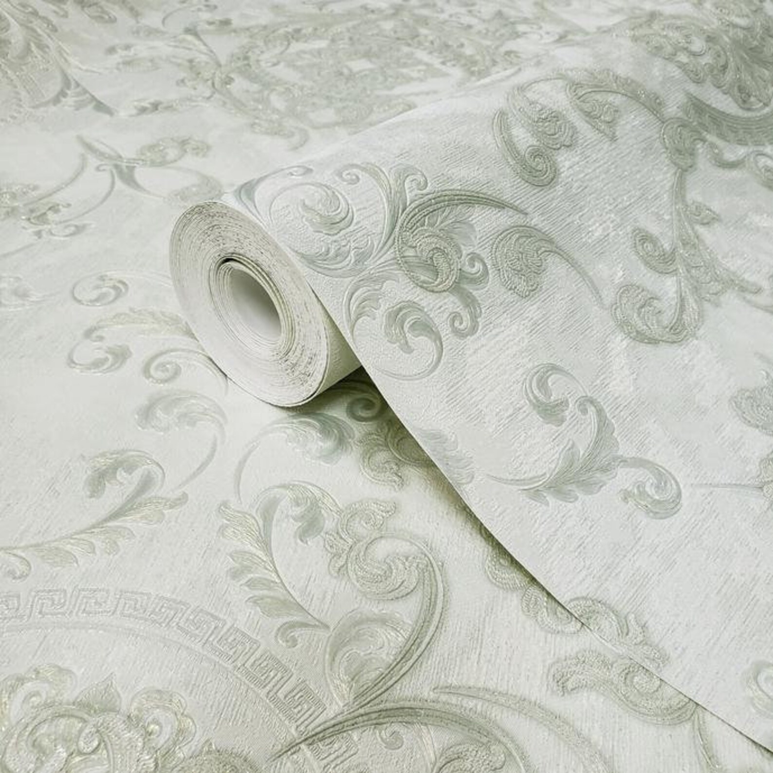 Embossed Wallpaper silver green metallic vinyl wall covering Etsy