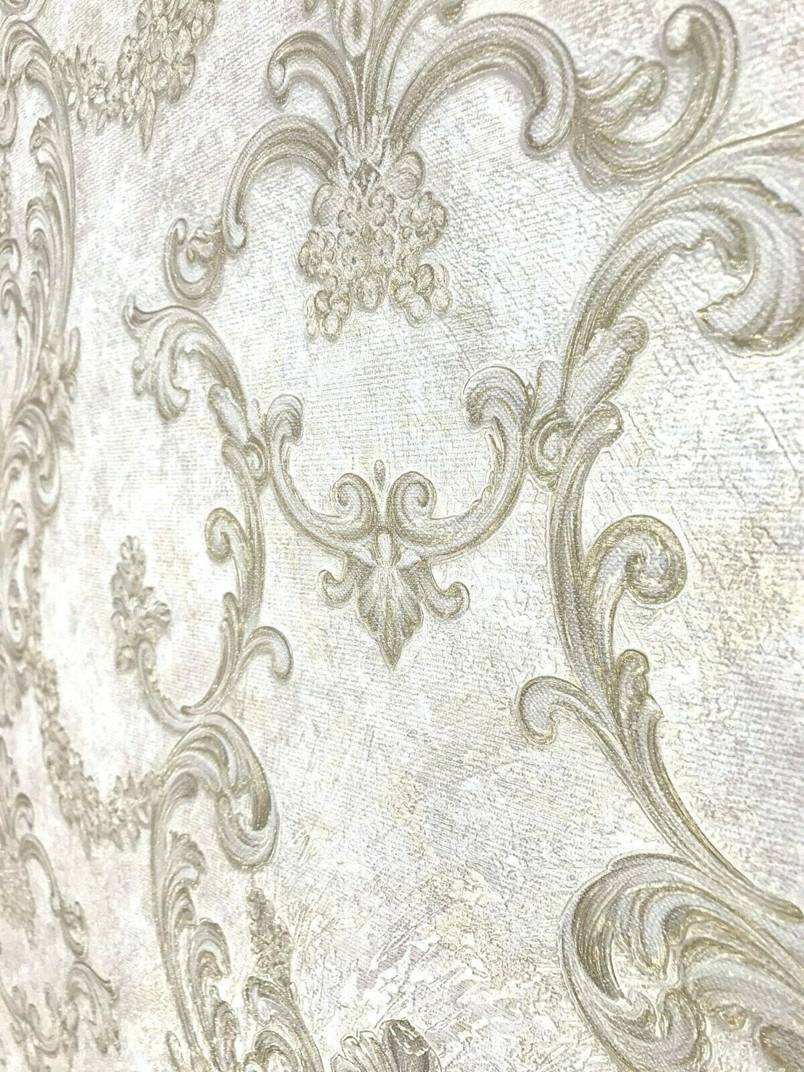 Damask Victorian Wallpaper Textured Embossed Ivory Gold Etsy