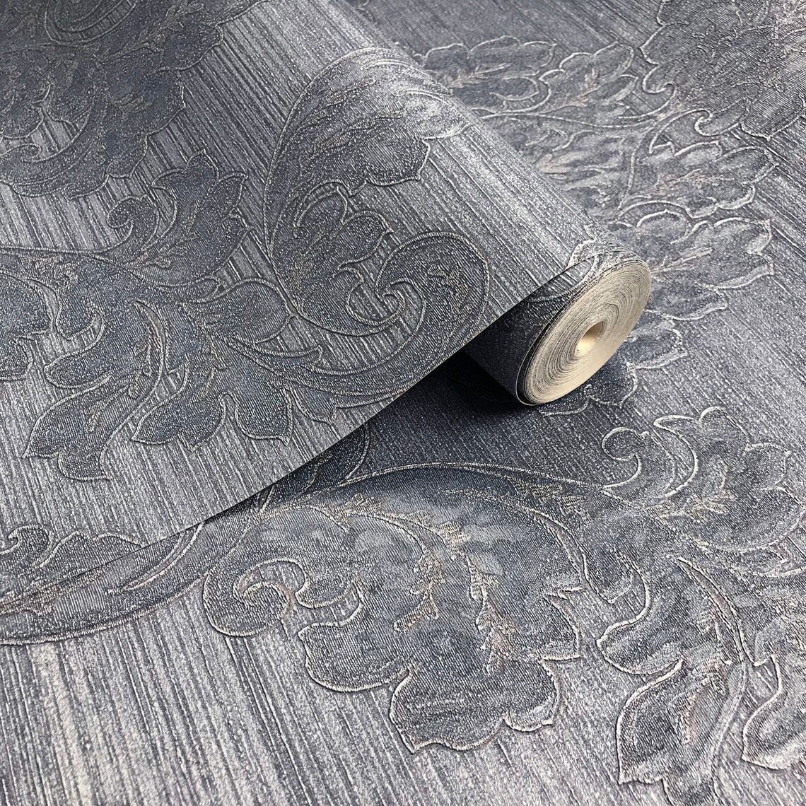 Wall coverings modern embossed Vinyl patterned Wallpaper navy Etsy