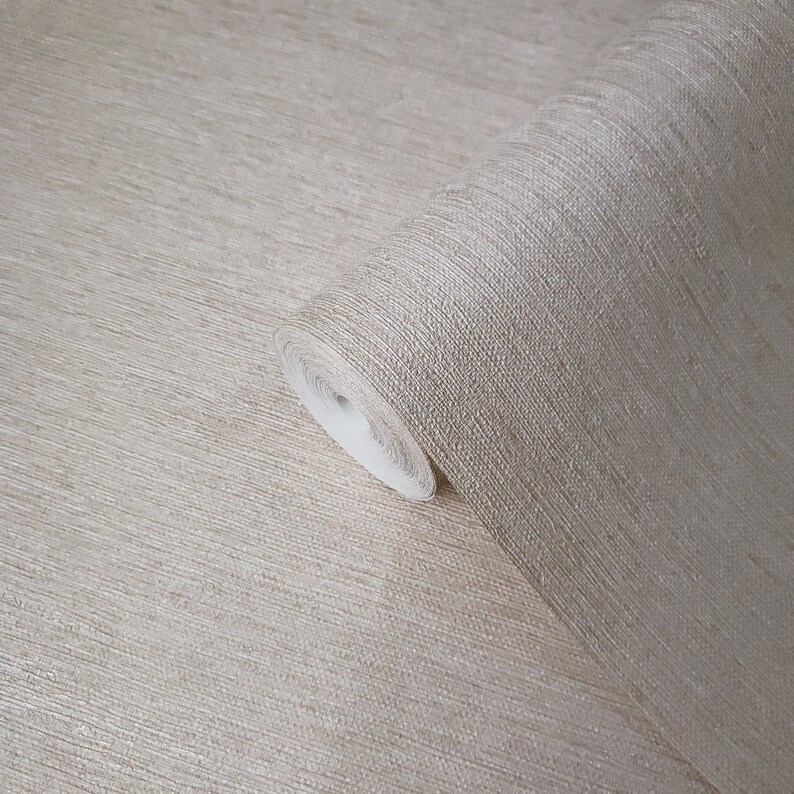 Wallcoverings Embossed Vinyl Non-Woven Wallpaper Modern Off White Beige Faux Sack Grasscloth Textured Lines coverings Paste The Wall