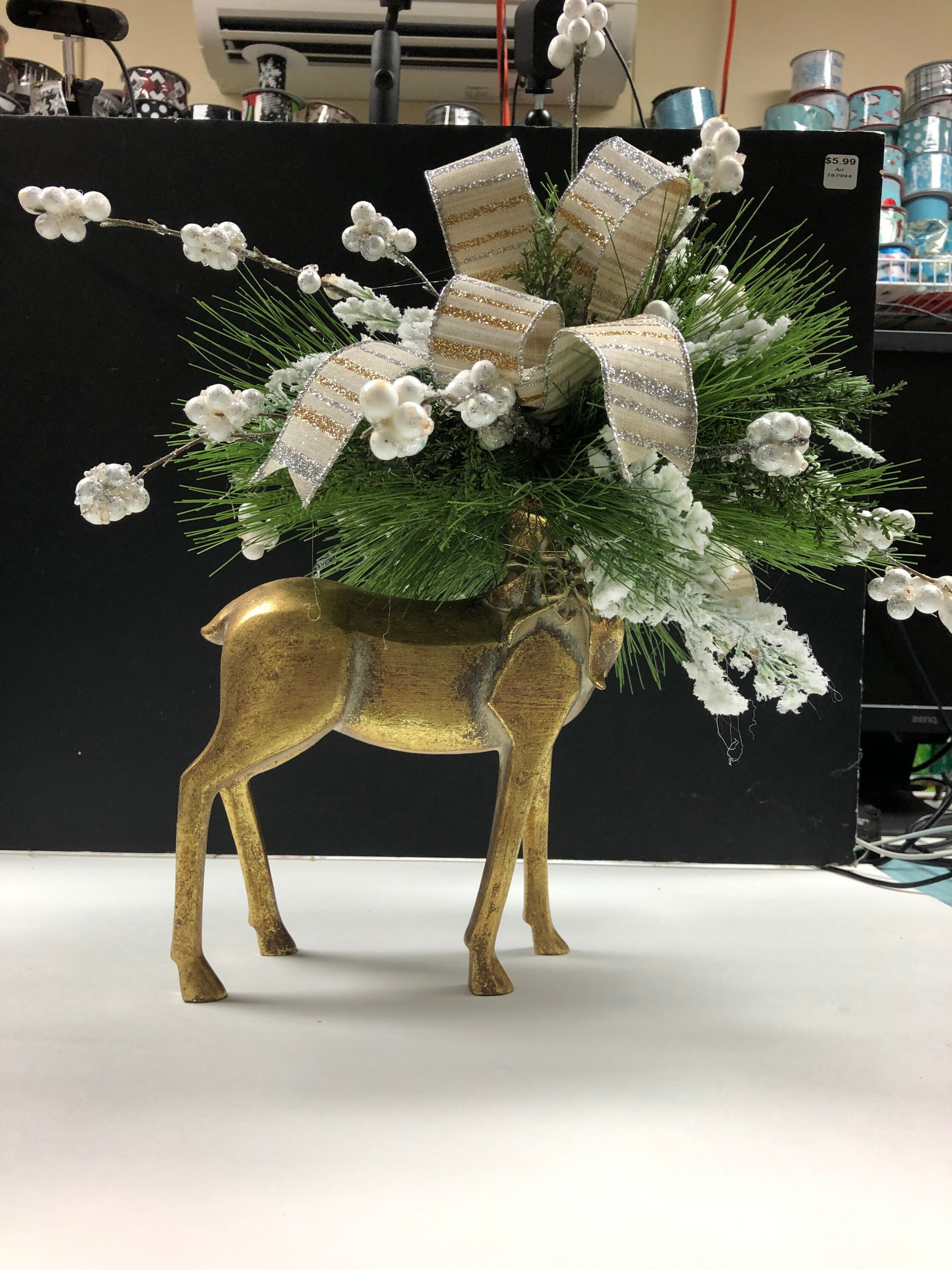 Holiday Deer Floral Table Arrangement Etsy