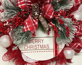 Merry Christmas Evergreen Ornament Wreath