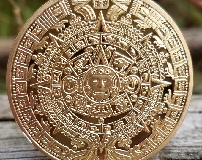 Aztec Calendar | Aztec Sun Stone | Gold Plated Coin | Mexican Art ...
