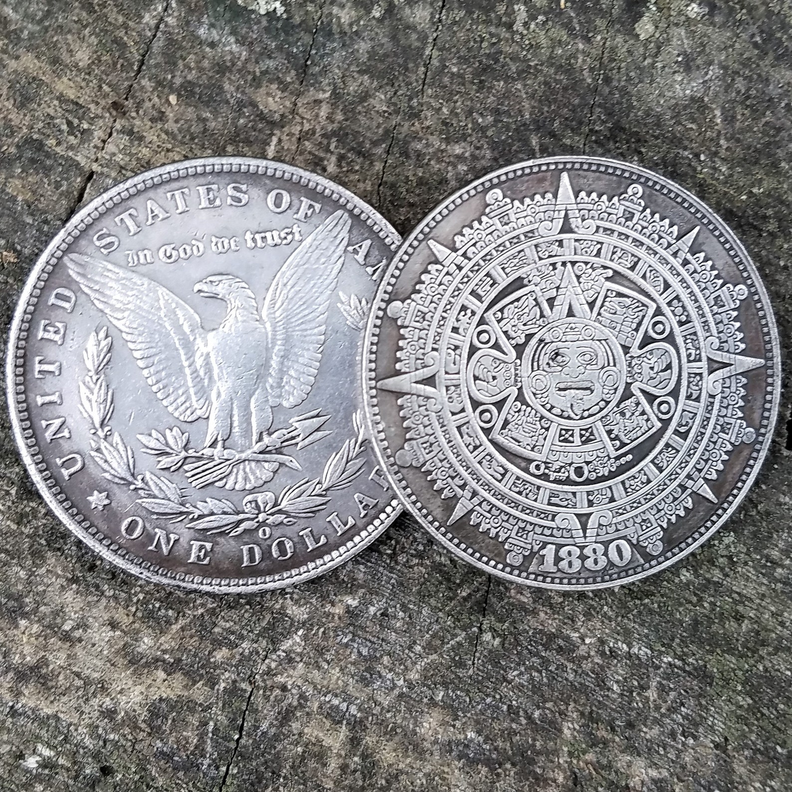 1880 Aztec Calendar Art Coin Replica Silver Dollar New Etsy