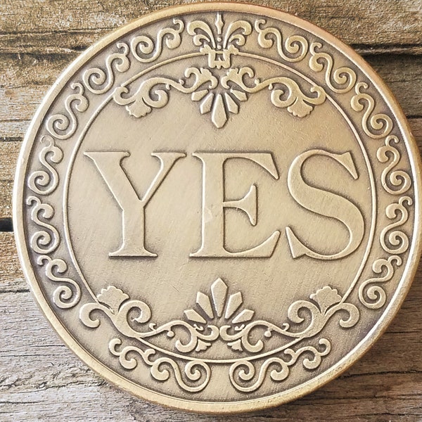 Yes/No Decision Coin Floral Theme Polished Brass Finish with Display Stand