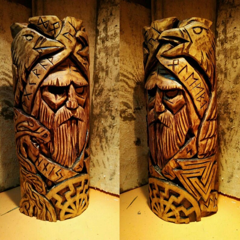 Odin woodcarved statue Norse Pantheon Allfather Wotan Etsy