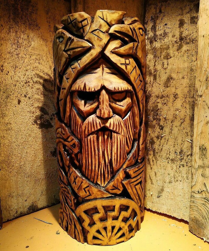 Odin woodcarved statue Norse Pantheon Allfather Wotan Etsy