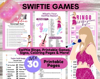 Taylor Swift Partyspiele Taylor Swift Bingo Swiftie Partyspiele Partyspielpaket zum Ausdrucken Taylor Swift Tween Partyspiele Eras Tour Party