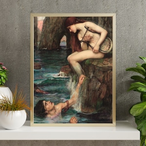 Mermaid Wall Art, Victorian Decor, Dark Academia Decor, Mermaid Print, Antique Oil Painting, Vintage Poster, Mermaidcore, Eclectic Wall Art