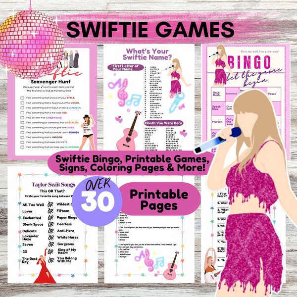 Taylor Swift Partyspiele Taylor Swift Bingo Swiftie Partyspiele Partyspielpaket zum Ausdrucken Taylor Swift Tween Partyspiele Eras Tour Party