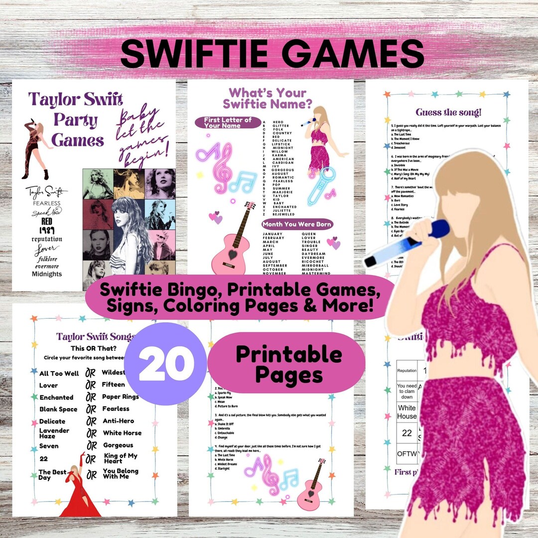 Taylor Swift Party Games Taylor Swift Bingo Swiftie Party Games Party Game Bundle Imprimible