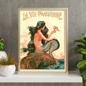 Vintage Poster - Mermaid Wall Art - Art Nouveau - Art Deco - Retro Wall Art - Vintage Wall Decor - Mermaids - Mermaid Lover Print