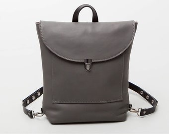 Handmade genuine leather backpack, Minimalist real leather rucksack