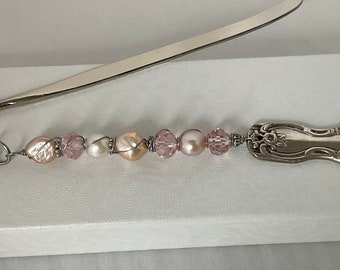 Spoon Bookmark from vintage silverplate flatware and fresh water pearls
