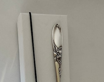 Bracelet Buddy, third hand to hold your clasp in place, made from mid century silver plate soda spoon, White Orchid pattern 1953